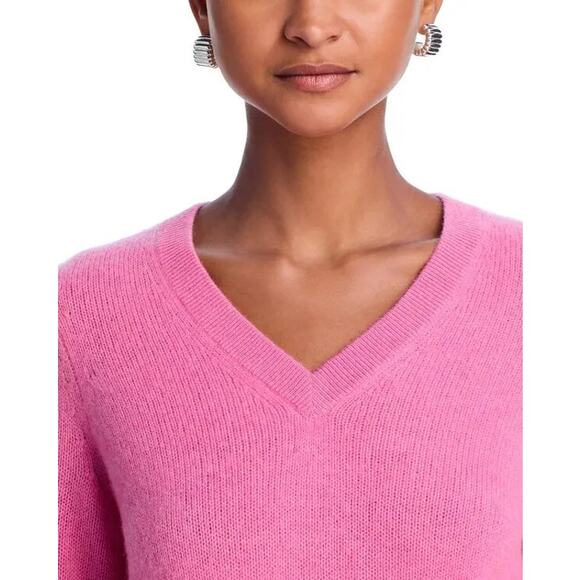 C by Bloomingdale's Women Flamingo Pink Cashmere Knit V-neck Sweater Size XS - Picture 3 of 6
